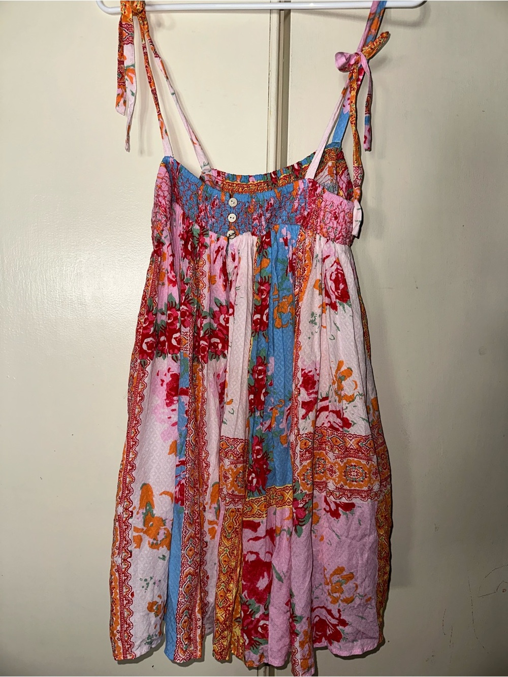 New Free People Rule The World Smocked Floral Patchwork Romper XS - Bright Combo